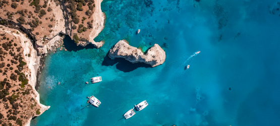 Aerial view of the beaches in Milos