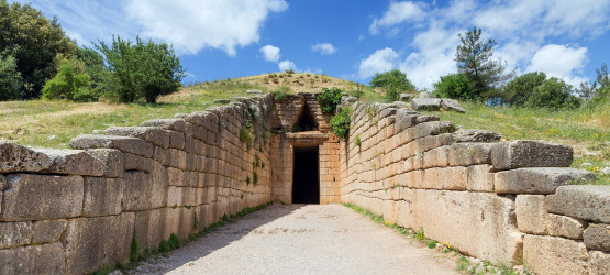 The Treasury of Atreus or Tomb of Agamemnon, an impressive "tholos" tomb  of the Bronze age on the Panagitsa Hill at Mycenae, Peloponnese