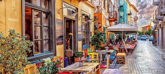 Charming alley in Nafplio on a winter's day