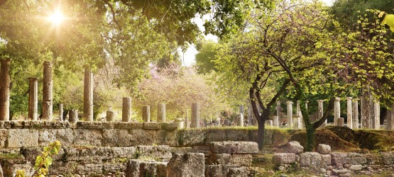 Ancient ruins at the archaeological site of Olympia, Peloponnese