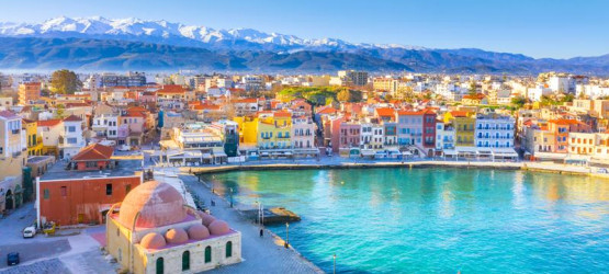 The waterfront of Chania on a beautiful spring morning